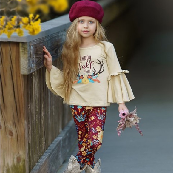 Other - ‘Happy Fall' Bell-Sleeve Top & Burgundy Leggings